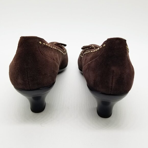 Sofft‎ Brown Suede Leather Pumps Kitten Heels Bronze Mini Stud Bow Size 6 Comfy - Picture 6 of 14